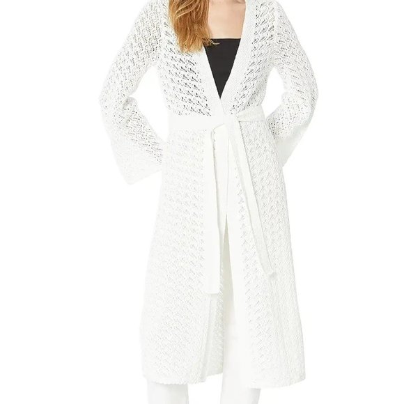 Trina Turk Paraiso Long Duster Cardigan Allover Crochet Cable Knit Sweater - Picture 1 of 3